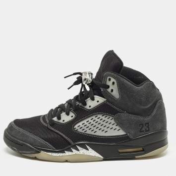 مملوكة مسبقًا Air Jordans Jordan 5 Retro Anthracite Size 45 Black/Grey Mesh and Suede High Top Sneakers