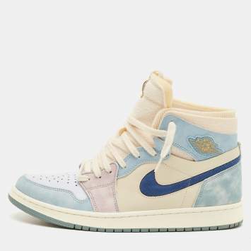 Pre Owned Air Jordans Jordan 1 Zoom Air CMFT Celestine Blue Size 45 Multicolor Nubuck and Leather High Top Sneakers