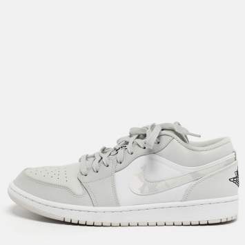 Pre Owned Air Jordans Jordan 1 White Camo Size 44 White/Grey Canvas and Leather Low Top Sneakers