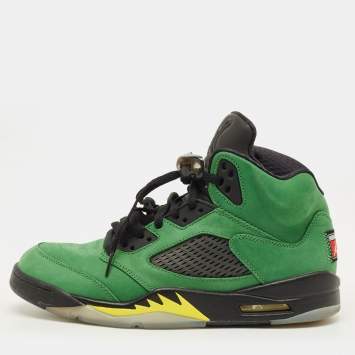 Pre Owned Air Jordans Jordan 5 Retro SE Oregon Size 44.5 Green Nubuck Leather High Top Sneakers