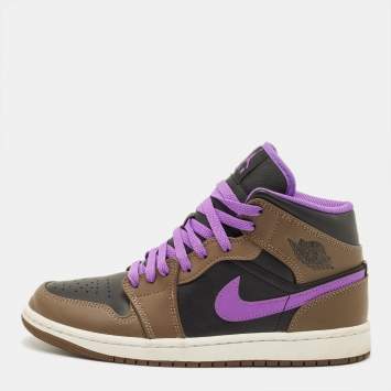 Pre Owned Air Jordans Jordan 1 Size 42 Tricolor Leather Mocha High Top Sneakers