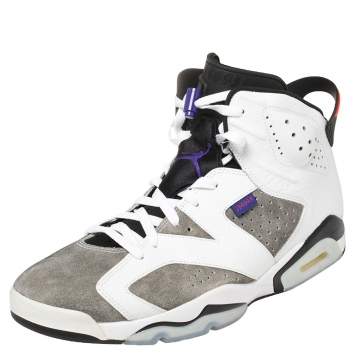 Pre Owned Air Jordan White/Grey Leather And Suede Jordan 6 Retro Flight Nostalgia Sneakers Size 47.5