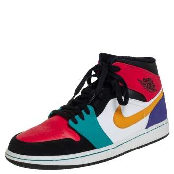 Pre Owned Air Jordan Multicolor Leather Air Jordan 1 Mid High Toe Sneakers Size 44.5