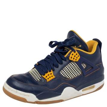 Pre Owned Jordan Navy Blue/Yellow Leather 4 Retro Dunk From Above Sneakers Size 41