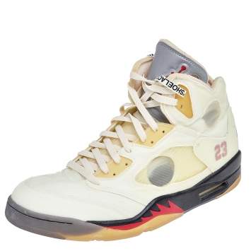 مملوكة مسبقًا Off White x Air Jordan Cream Mesh Air Jordan 5 Retro Sail High Top Sneakers Size 47.5