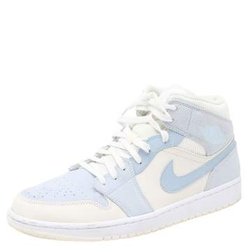 مملوكة مسبقًا Air Jordans White-Light Blue Leather And Suede 1 Retro COJP Sneakers Size 47