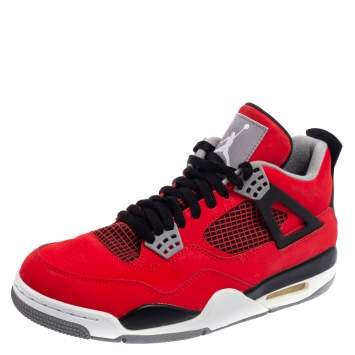 Pre Owned Air Jordan Fire Red/Black Nubuck Leather Toro Bravo Jordan 4 Retro Sneakers Size 42