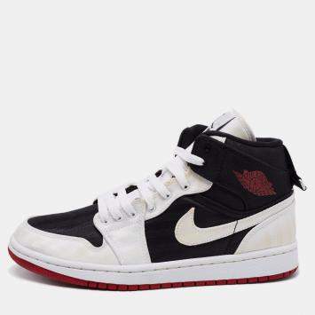 Pre Owned Nike Jordan 1 Mid Black/White Canvas High Top Sneakers Size 40