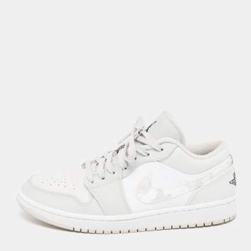 Pre Owned Jordan 1 Low Light Smoke Grey/White Leather  Sneakers Size 42