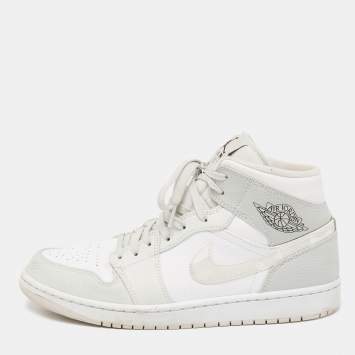 Pre Owned Air Jordan 1 Mid Grey/White Leather Camo High Top Sneakers Size 44