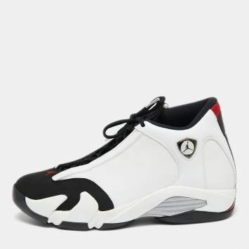 Pre Owned Air Jordan White/Black Leather and Suede Jordan 14 Retro Sneakers Size 42.5 