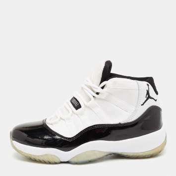 Pre Owned Air Jordan White/Black Patent And Canvas Jordan-11-Retro High Top Sneakers Size  41