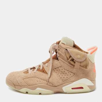 Pre Owned Air Jordan x Travis Scott Brown Suede And Canvas Air Jordan 6 Retro Sneakers Size 47
