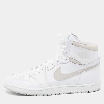 Pre Owned Air Jordan 1 Mid Grey/White Leather And Suede High Top Sneakers Size 47