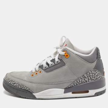 Pre Owned Air Jordans 3 Grey Nubuck Leather Retro Cool Grey Sneakers Size 42.5