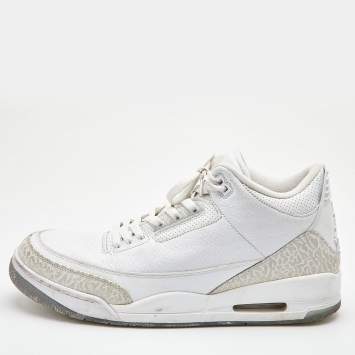 Pre Owned Air Jordans White Leather Jordan 3 Retro High Top Sneakers Size 47