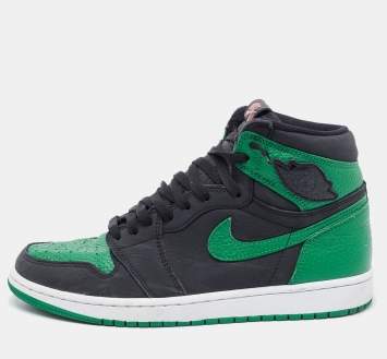 Pre Owned Air Jordans Green Leather Jordan-1-Retro High-Pine-Green-Black Sneakers Size 43