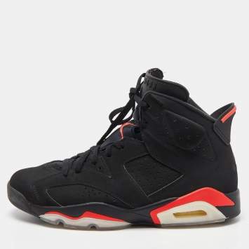 Pre Owned Air Jordan Black Nubuck Leather Jordan 6 Retro Infrared High Top Sneakers Size 45