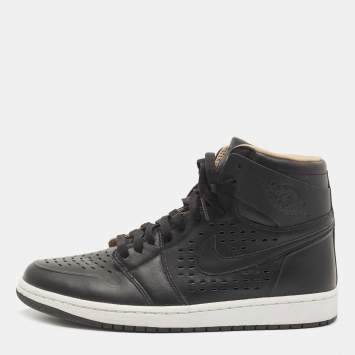 Pre Owned Air Jordan Black Leather Jordan1 Retro High Vachetta Sneakers Size 43