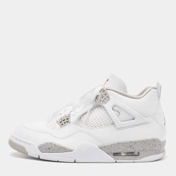 مملوكة مسبقًا Air Jordan White Leather and Fabric 4 Retro White Oreo Sneakers Size 44