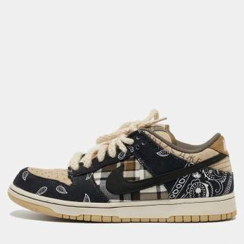 Pre Owned Nike SB Beige/Blue Demin and Nubuck Leather Dunk Low Top Sneakers Size 42.5