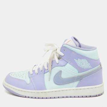 Pre Owned Air Jordans Purple/Green Leather Air Jordan 1 Mid Sneakers Size 43