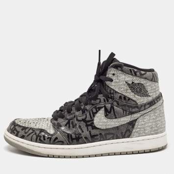 Pre Owned Air Jordans Grey Leather Jordan 1 Retro High OG Rebellionaire Sneakers Size 44