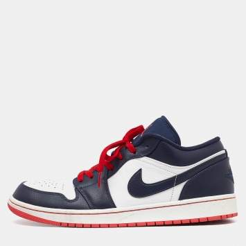 Pre Owned Nike Air Jordans Blue/White Leather Jordan 1 Low Top Sneakers Size 47
