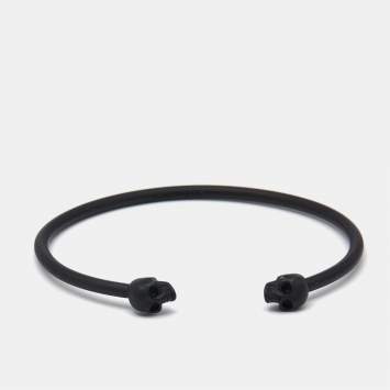Pre Owned Alexander McQueen Twin Skull Motif Black Tone Open Cuff Bracelet