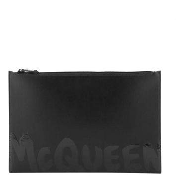 Pre Owned Alexander McQueen Black Graffiti Flat Pouch 
