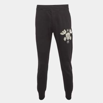 Pre Owned Alexander McQueen Black Embroidered Rib Knit Joggers S
