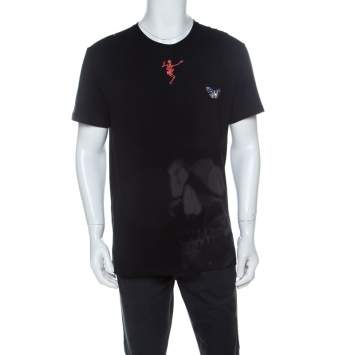 Pre Owned Alexander McQueen Black Skull Print Cotton Dancing Skeleton Embroidery T-Shirt M