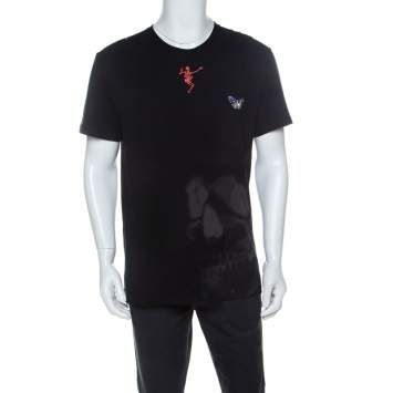 Pre Owned Alexander McQueen Black Skull Print Cotton Dancing Skeleton Embroidery T-Shirt XL