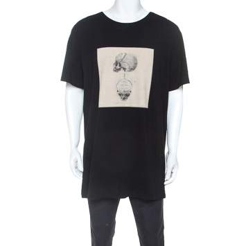 Pre Owned Alexander McQueen Black Double Skull Graphic Jersey T-Shirt XL