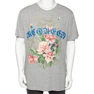 Pre Owned Alexander McQueen Grey Cotton Printed Short Sleeve T-Shirt L