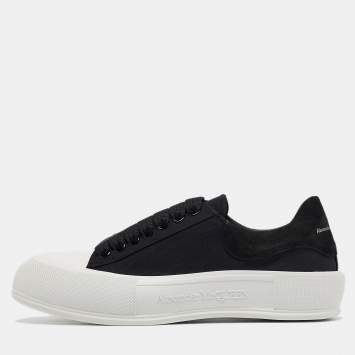 Pre Owned Alexander McQueen Black Canvas and Suede Plimsoll Lace Up Sneakers Size 43