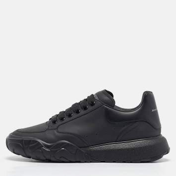 Pre Owned Alexander McQueen Black Leather Oversized Runner Lace Up Sneakers Size 43