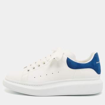 Pre Owned Alexander McQueen White/Blue Leather and Suede Oversized  Sneakers Size 43