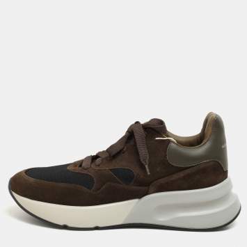 Alexander McQueen Moss Green/Brown Mesh and Leather Oversized Runner Sneakers Size 45