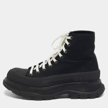 Pre Owned حذاء رياضي ألكسندر ماكوين قماش أسود مع رقبة عالية حجم 41