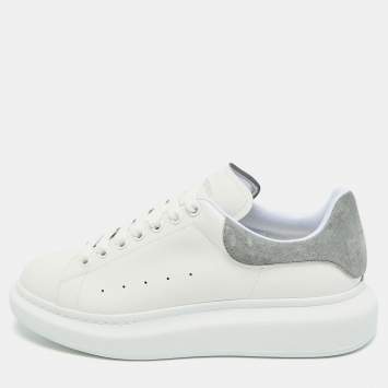 Pre Owned Alexander McQueen Larry Size 45 White/Grey Leather and Suede Low Top Sneakers