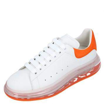 Pre Owned Alexander McQueen White/Orange Leather Oversized Clear Sole Sneakers Size EU 45