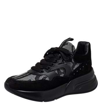 Pre Owned Alexander McQueen Black Suede And Mesh Oversized Runner Sneakers Size 41.5