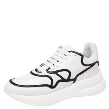 Pre Owned Alexander McQueen White/Black Leather Oversized Runner Sneakers Size 44