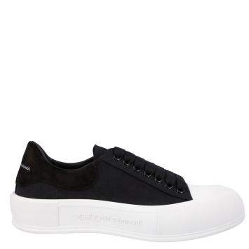 Pre Owned Alexander Mcqueen Black/white Deck Lace-up Plimsoll Sneaker Size EU 42