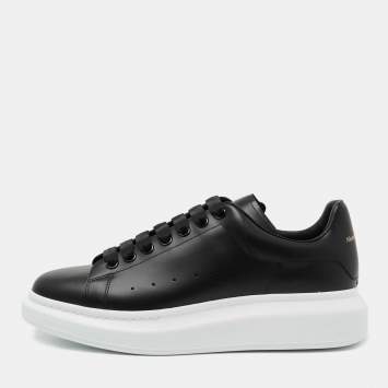 Pre Owned Alexander McQueen Black Leather Oversized Lace Up Sneakers Size 43