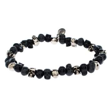 Pre Owned Alexander McQueen Three Tone Metal Beaded Skull Bracelet