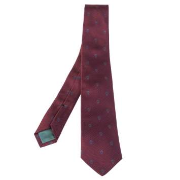 Pre Owned Alexander McQueen Burgundy Skull Silk Jacquard Narrow Tie