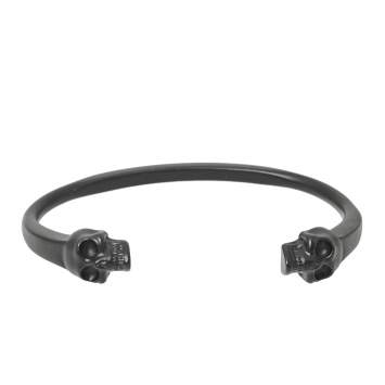 Pre Owned Alexander McQueen Twin Skull Motif Black Tone Cuff Bracelet
