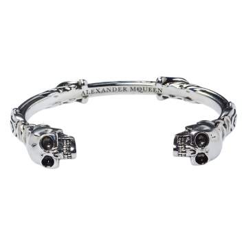 Pre Owned Alexander McQueen Twin Textured Skull Cuff Bracelet